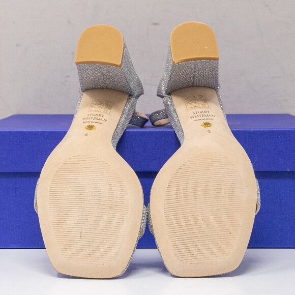 Stuart Weitzman Nudistcurve 75 New Noir Silver Block Heels - Picture 4 of 7